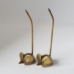2 Vintage Brass Mice Memo Receipt Holder Ring Holder Brass Mouse Long Tails